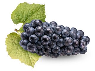 Wine grape in packaging on grape leaves isolated on white. Kyoho Grape isolated on white With clipping path.