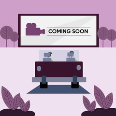 Flat vector isolated illustration design of drive in cinema concept