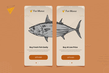Mobile App ui templete vector design illustration fish market