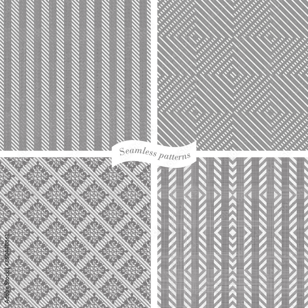 Aufkleber collection of 4 seamless tweed pattern in grey and white. seamless geometric patterns. vector illust