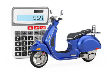 White Modern Eco Electric Kick Scooter near Pocket Calculator. 3d Rendering