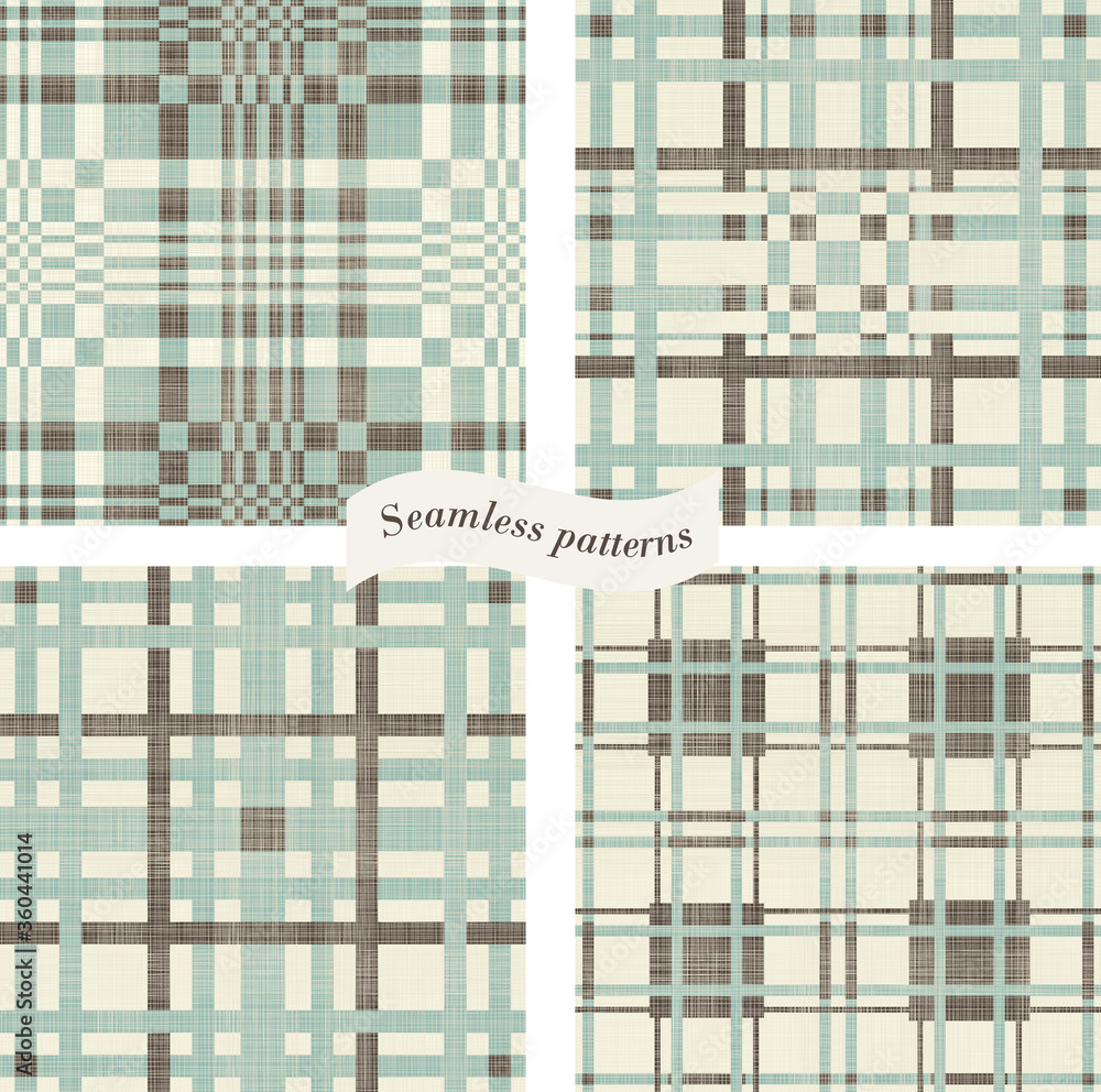 Poster set of Abstract seamless striped geometric patterns on texture background in retro colors. Vector striped patterns can be used for ceramic tile, wallpaper, linoleum, textile, web page background