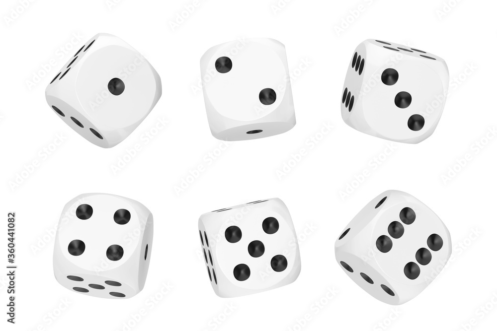Leinwandbilder casino gambling concept. set of white game dice cubes in differetn positions. 3d rendering