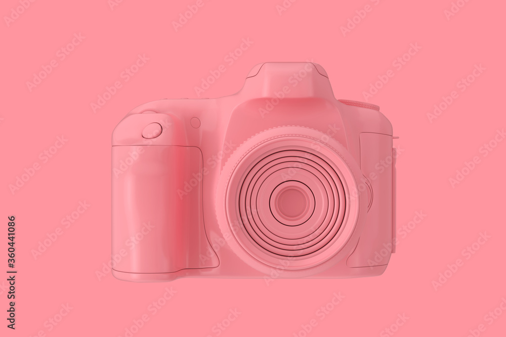Poster pink modern digital photo camera in duotone style. 3d rendering