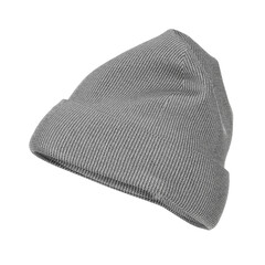 Blank Winter Gray Knitted Wool Beanie Hat Cap Mockup with Free Space for Your Design. 3d Rendering