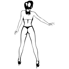 Sexy young girl in a bikini and high-heeled shoes. Woman with beautiful long legs. Isolated vector.