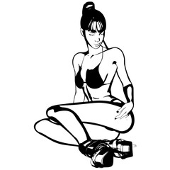 Sexy young girl in a bikini and high-heeled shoes. Woman with beautiful long legs. Isolated vector.