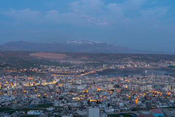 Cizre - Sirnak provience. Cizre cityscape with Cudi Mountain and tigris river.  Botan area