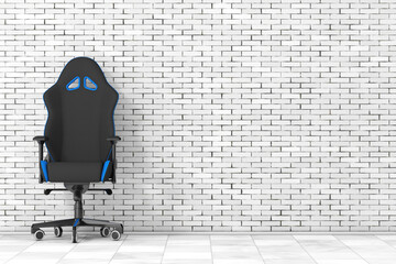 Professional Modern Black and Blue Computer Gaming Armchair. 3d Rendering
