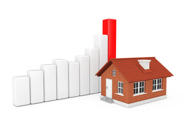 Cottage House Building near Business Success Growth Graph Chart. 3d Rendering