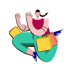 Shopping Girl Flat Illustration. Sale. Shopping Girl Concept Art Vector, Logo Symbol Web Icon Design Illustration Print