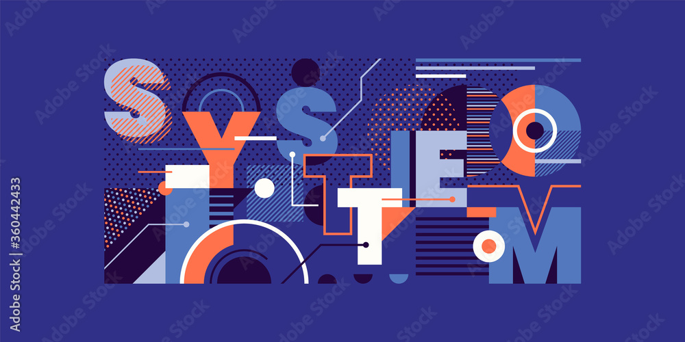 Poster modish abstract banner design with typography and various geometric shapes. 