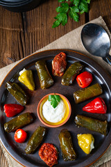 Yaprak Sarması - rustic vine leaves filled with rice