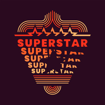 "Superstar" background design in retro style with typography and various graphic elements. Vector illustration.