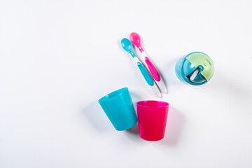 Baby Goods, plastic spoon, bottle and glass