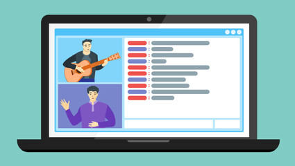 Online Chat with Stranger on The Internet Screen Display on Laptop. Virtual Meet and Talk with Someone New. Can be Used for Web, Mobile, Infographic and Print. 