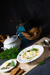 Dill soup with potato, fresh dill and egg