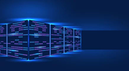 Server rack, blockchain technology, data center, concept of cloud storage and data exchange. Place for advertising. illustration © lily_studio