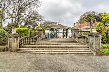 Victorian Candie Gardens in St Peter Port, Guernsey. Candie Gardens - example of a late XIX century public flower garden. Guernsey - British Crown dependency in English Channel off coast of Normandy.