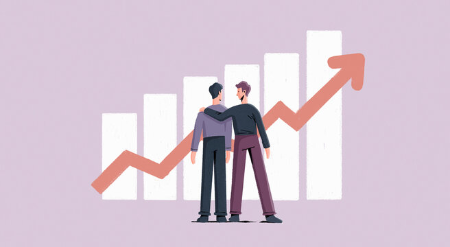 Businessman congratulating colleague for successful graph