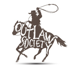 Illustration with Cowboy and cowgirl theme, outlaw society of american, design for apparel brands
