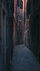narrow night street Venice