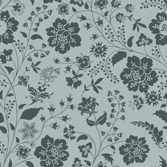  Vector print floral paisley pattern seamless border. Tropical flowers motif for decoration chintz fabric or batik sarong. Oriental folk design for wallpaper, textile, blanket, clothing.
