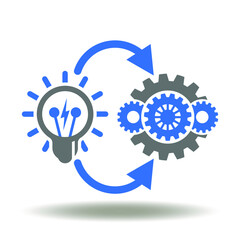 Implementation Business Industry Logo. Light Bulb Gears Mechanism Arrows Round Process Icon Vector.