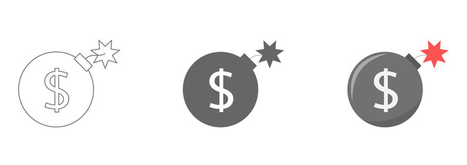 Dollar bomb line icon. Financial crash, wick, ball. Bankruptcy concept Vector illustration