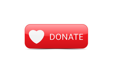 Voluntary and donation concept. Donate button icon. Red button with white heart symbol isolated