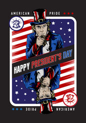 Playing card style illustration of Uncle Sam to celebrate President's Day of America