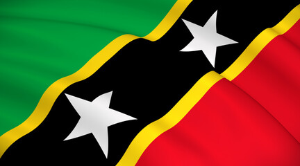 Saint Kitts and Nevis National Flag (Kittitian / Nevisian flag) - Waving background illustration. Highly detailed realistic 3D rendering