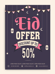 Eid offer banner,discount upto 50% sale, web background, vector illustration
