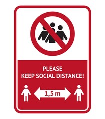 Red warning shield about maintaining social distance during coronavirus pandemic. Social Distancing Icon Vector Illustration