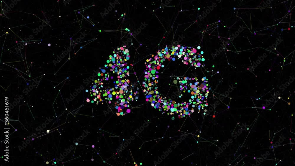 Poster 4g title made of circles with random colors. plexus elements around it. technology colorful backgrou