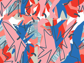 Geometric Vector pattern with black and white. Form a triangle, a line, a circle. Hipster fashion Memphis style. Retro Memphis 80s or 90s style fashion abstract background seamless pattern.