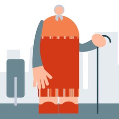 Old Lady Isolated Primitive Design Style Vector Illustration