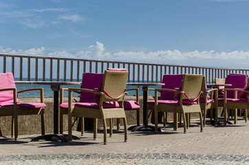 CAFETERIA -  Tables for a seaside restaurant on the promenade with a view to the sea
