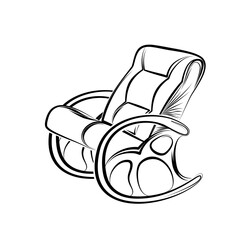 rocking chair, rocker in the style of linear art, line graph. soft furniture with rounded shapes. manual schematic drawing of the dynamic lines of the sketch. vintage furniture. Vector
