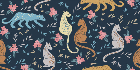 Seamless vector pattern with leopards for your projects