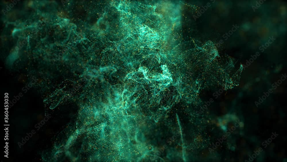 Poster 3d render of abstract fractal particles field. detailed chaotic fluid motion simulation. loop sequen