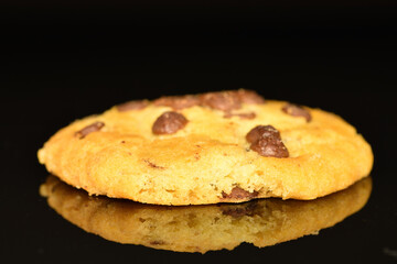 Homemade cookies with chocolate, close-up, on a white background.