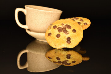 Homemade cookies with chocolate, close-up, on a white background.