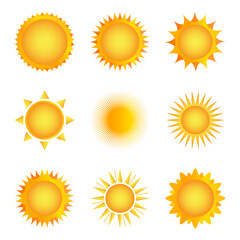 Set of sun in white background. Vector illustration.