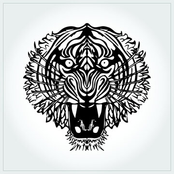 Vector Tiger Head Graphic. Tiger Face Illustration.