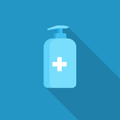 Obraz premium Disinfection. Hand sanitizer bottle icon, washing gel. Vector illustrationDisinfection. Hand sanitizer bottle icon, washing gel. Vector illustration