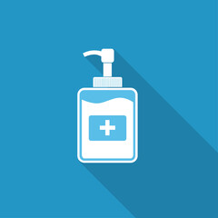 Obraz premium Disinfection. Hand sanitizer bottle icon, washing gel. Vector illustrationDisinfection. Hand sanitizer bottle icon, washing gel. Vector illustration