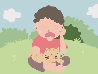 Obraz na płótnie Canvas vector illustration of a boy crying in a park, white background