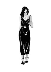 Fashion sketch of a woman in black dress