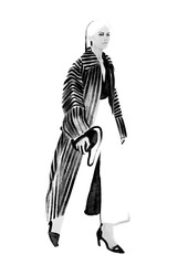 Fashion sketch of a young woman in a striped coat